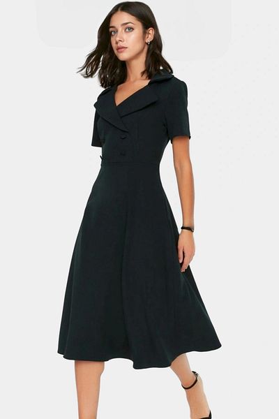 PayBuy Women's Skater Dress Woven Fabric Business Dress Carefully Selected Modern Style with Belt