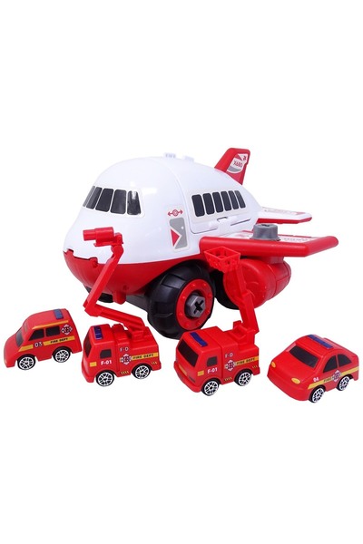 Salamandra Set constructie Avion Pompieri Rosu cu 4 masinute, SALAMANDRA KIDS®