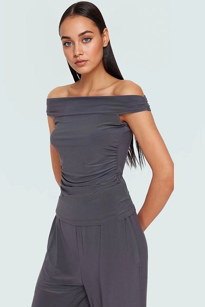 PayBuy Stylish Carmen Collar Knitted Blouse Pants Suit Comfortable Casual Style Professional Appearance Durable Material