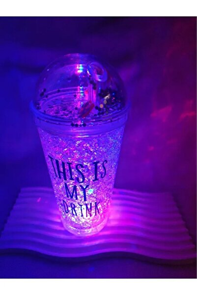 HUN Ice Effect Glass with Lighted Straw