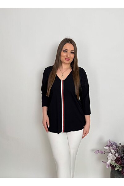 DE WHITES Large Size V-Neck Bluz