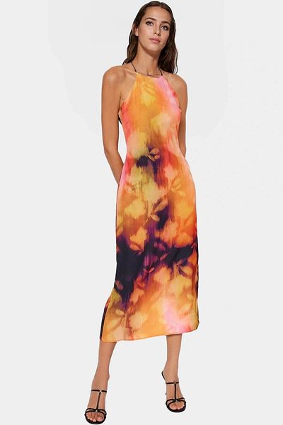 PayBuy Midi Length Shift Dress Woven Fabric Lined Halter Neckline Summer Stylish Look for Daily Wear