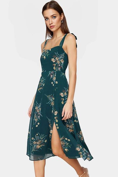 PayBuy Chiffon Lined Midi Length a Line Patterned Square Neck Dress Long Lasting Durable Material