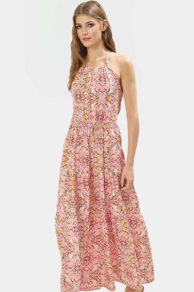 PayBuy Summer Floral a Line Halter Neckline Maxi Dress Viscose Fabric Comfortable Casual Style Use