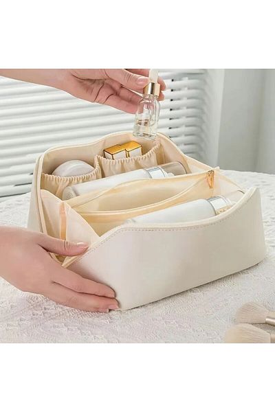 Optim Solution Geantă de călătorie pentru cosmetice, portabilă, impermeabilă, din piele ecologică, compartimente multiple, fermoar, 2