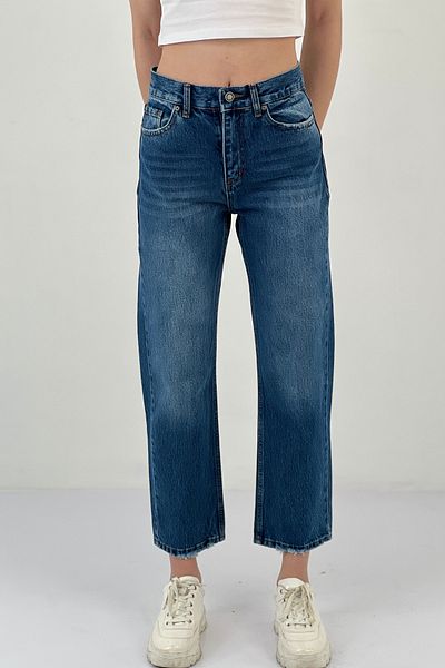Miss Poem Women's Ankle Length Wide Leg Jeans Baggy Fit Blue Denim Trousers