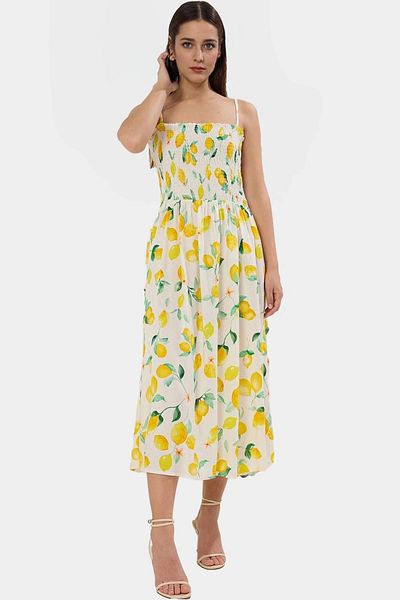 PayBuy Summer Tropical Print Viscose Midi Dress Square Collar Gipeli Carefully Selected Professional Look