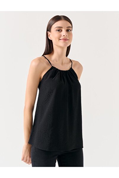 Jimmy Key Černá tkaná halenka s volným střihem a řemínkem za krkem