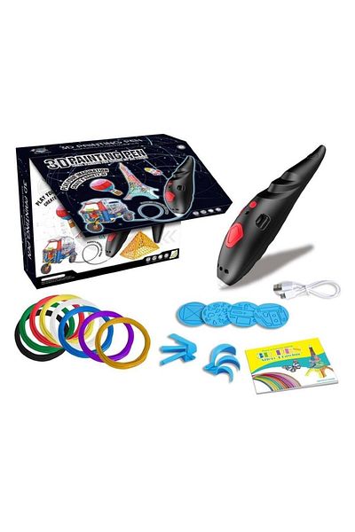 CREATIVE 3D Pencil Pen Set with Multicolored 1.75mm Filaments and USB Charging, Black/Rhowel Black - Black