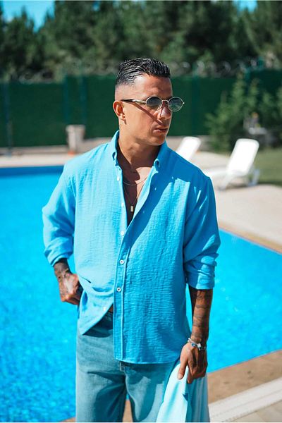 ablukaonline Ανδρικό πουκάμισο Oversize γαλάζιο - Άνετη εφαρμογή