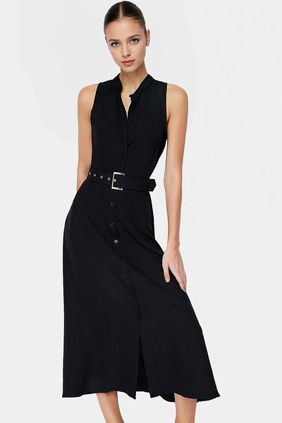 PayBuy Maxi Belted Shirt Dress Woven Polyester Summer Stylish Design Distinguished Material Trend