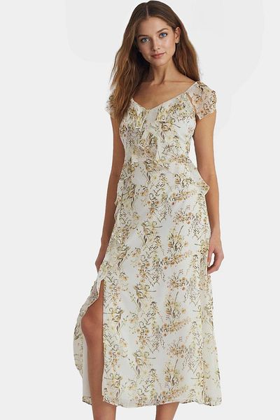 PayBuy Maxi Chiffon Dress a Line Mold V Neck Floral Pattern Summer Comfortable Cut Modern Style
