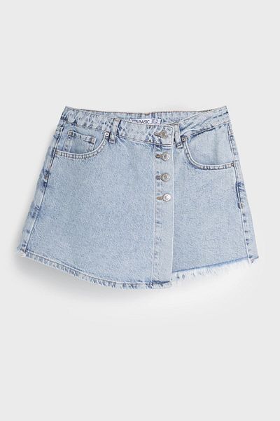 its basic Fusta scurtă de damă, cu nasturi în față, culoarea blugi de zăpadă