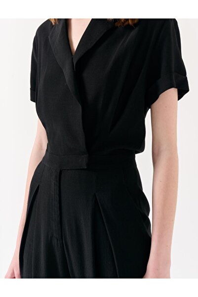 Jimmy Key Čierny overal s dvojitým košeľovým golierom v páse