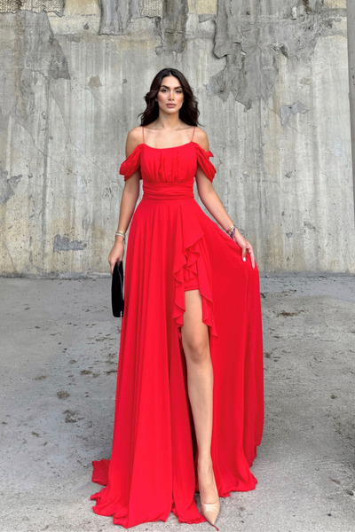 Sindimoda Madonna Yaka İp Askılı Yırtmaçli Abiye 9553