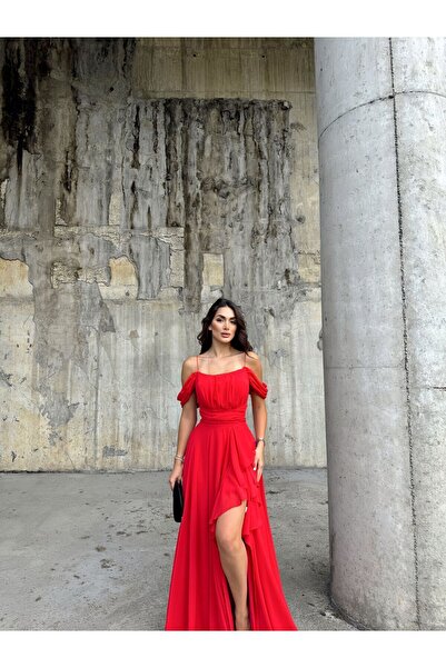 Sindimoda Madonna Yaka İp Askılı Yırtmaçli Abiye 9553