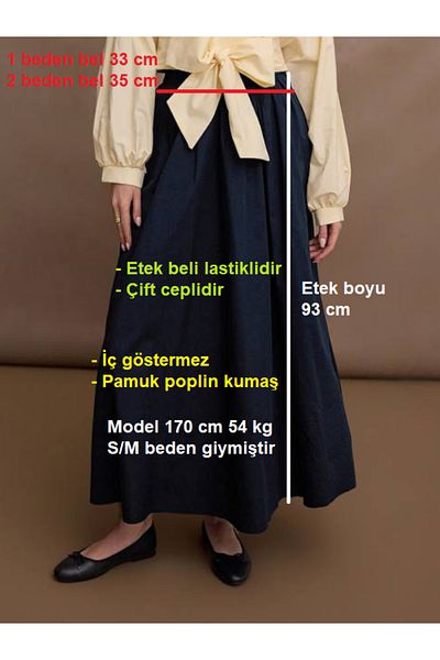 Molly Nelly Women's Navy Blue Pocketed Long Summer Hijab Poplin Flared Skirt