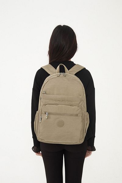 Sanmorris Unisex Αδιάβροχο ύφασμα μεγάλου μεγέθους τσακισμένο ύφασμα πολλαπλών τμημάτων μπεζ Σχολικό και ταξιδιωτικό σακίδιο πλάτης φορητού υπολογιστή