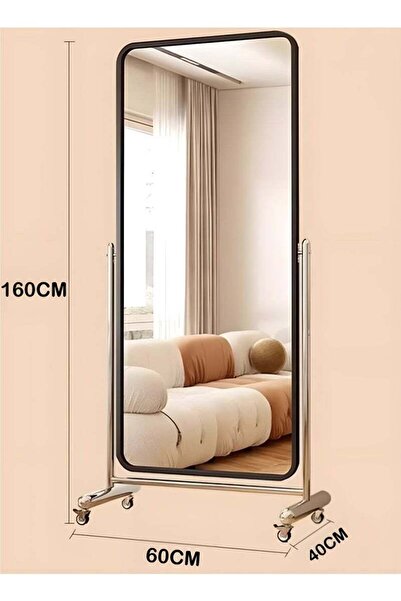 Taimi Large Mirror With Elegant Design 160 X 60 Cm - Full Length Mirror With Wheels And Black Steel Frame