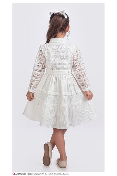 Zaziko Kids Rochie pentru fetiță, cu mânecă lungă, cu curea, cu nasturi, ELB.2699-Z