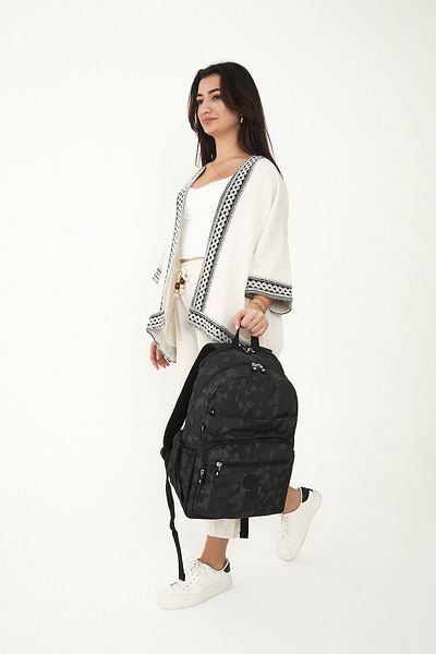 Sanmorris Unisex Αδιάβροχο τσαλακωμένο ύφασμα πολλαπλών τμημάτων με μαύρο σχέδιο για φορητό υπολογιστή και σακίδιο ταξιδιού