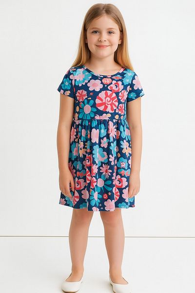 MAXI DRY Patterned Summer Short Sleeve Girl's Dress