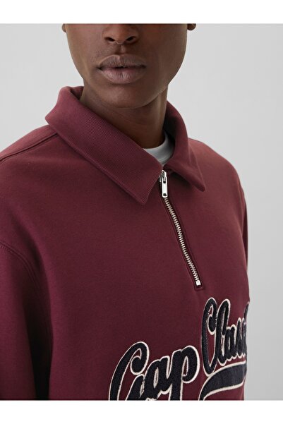 GAP Erkek Bordo Gap Logo Vintage Soft Fermuarlı Pullover Sweatshirt