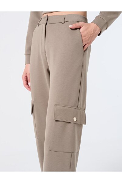 Jimmy Key Mink Loose Cut Regular Leg High Waist Trousers with Cargo Pocket