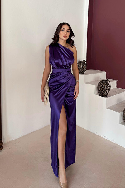 Sindimoda Fiona Tek Kol Drapeli Saten Abiye