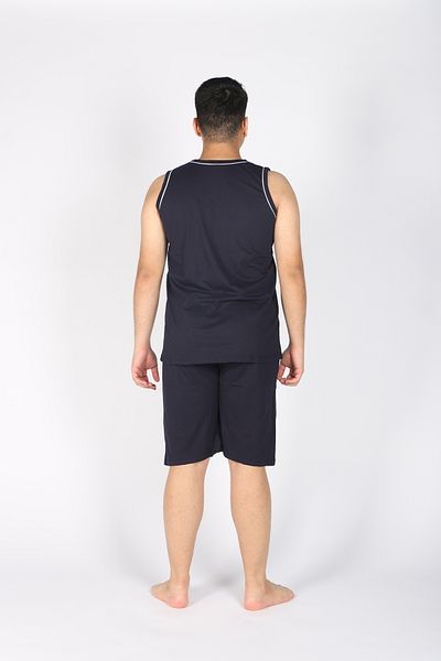 My-o Men's Black Piping Sleeveless T-Shirt Shorts Set, Combed Cotton Fabric, Anti-Sweat - 2-Piece Set