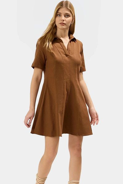 PayBuy Gabardine Fabric Mini Dress Waist Opening Stitching Detail Casual Style Premium Quality