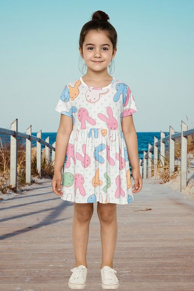 Fox Moda Φόρεμα για κορίτσια με εμπριμέ μανίκια Lycra