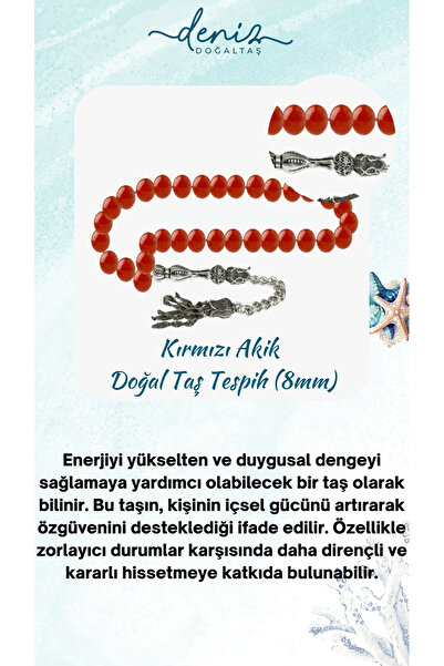 Deniz Doğal Taş Mărgele de rugăciune din piatră naturală de agat roșu de 8 mm...