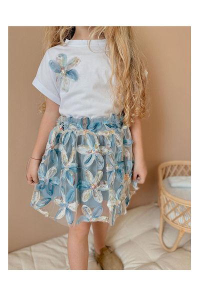 My Kids Wear Costum cu fustă pentru fetiță cu flori de crin