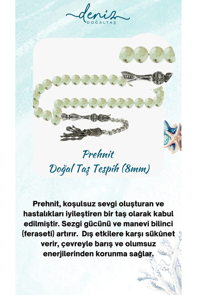 Deniz Doğal Taş Mărgele de rugăciune din piatră naturală prehnită de 8 mm - c...