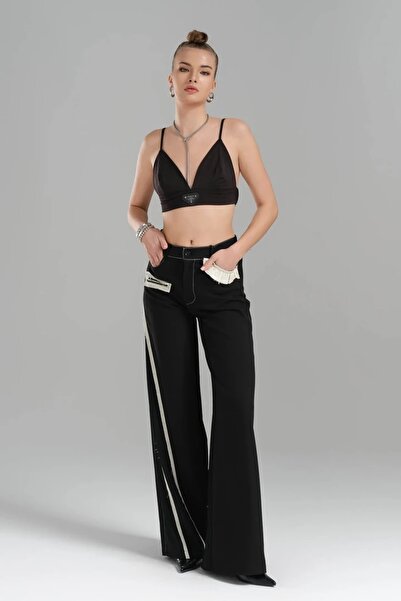 tw3 Dámské kalhoty s elastickým designem na zadním pásku z tkané látky