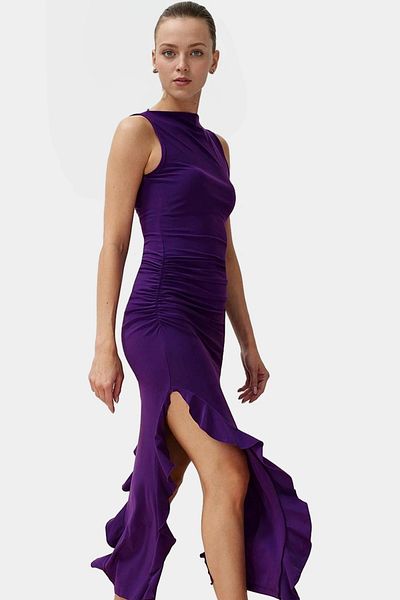 PayBuy Maxi Dress Knitted Fabric Boat Neck Ruffle Detail Stylish Summer Distinguished Material Zarifane Design