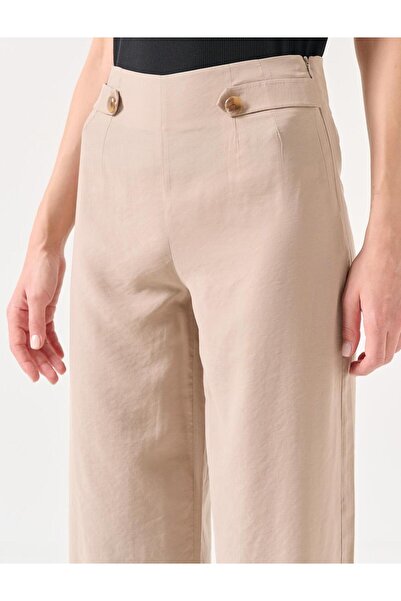Jimmy Key Bézs színű, bő szabású, széles szárú, magas derekú szőtt nadrág