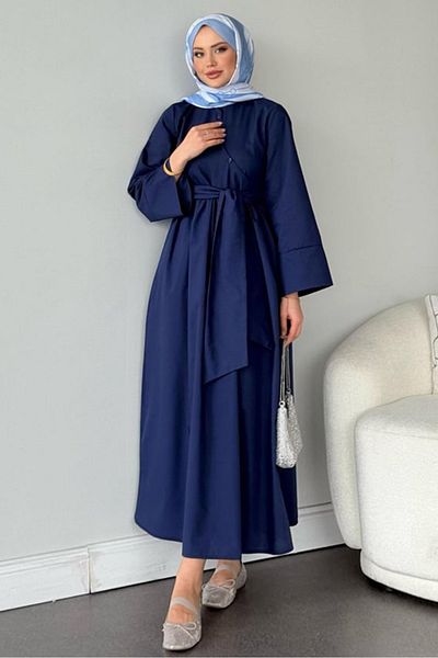 Bestenur Φόρεμα Seliz με πλαϊνά κουμπιά 1528 - Navy Blue