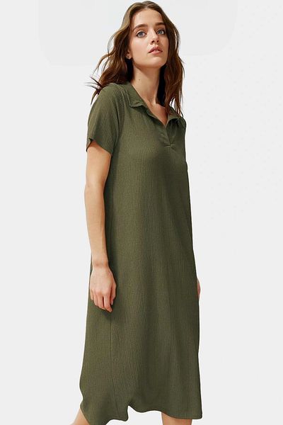 PayBuy Women's Knitted Short Sleeve Polo Neck Midi Dress Comfortable Summer Casual Style Durable Material