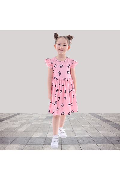 Fox Moda Printed Girl's Dress with Sleeves