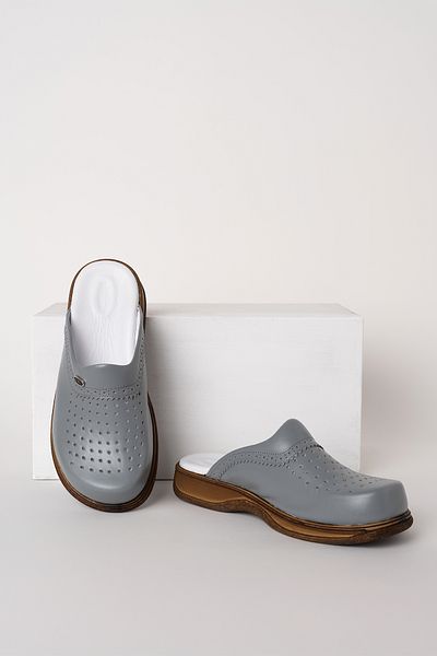 ÇİZGİ MEDİKAL Gray Men's Classic Gold Leather Sabo Slippers Genuine Leather Doctor Nurse Hospital Slippers