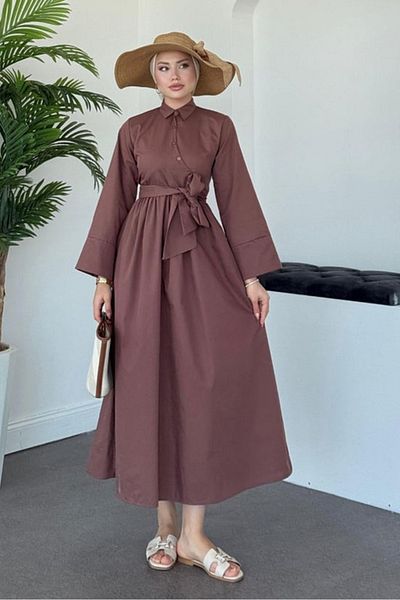 Bestenur Φόρεμα Seliz Side Button 1528 - Bitter Brown