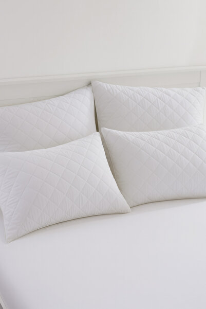 Nart Home Yastık Alezi Seti Pamuklu 4’lü Kapitone Yastık Koruyucu Beyaz