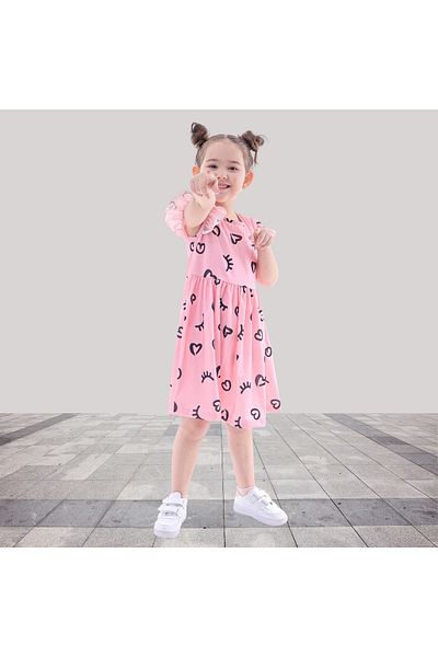 Fox Moda Sleeveless Flared Eyelash Printed Girl's Dress