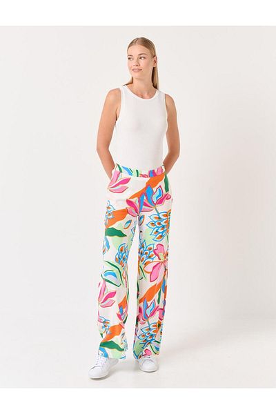 Jimmy Key Mixed High Waist Wide Leg Patterned Linen Trousers