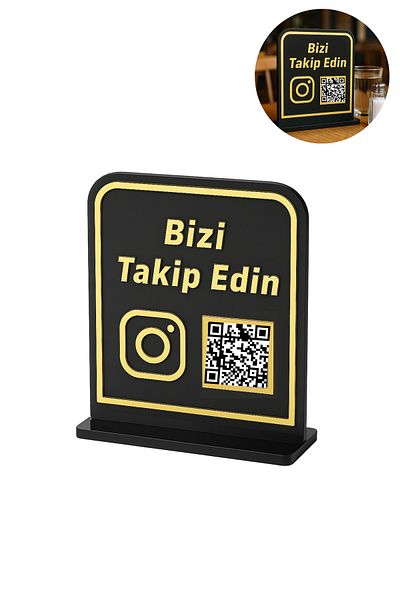 Happynesso Gold Black Qr Code Follow Us Sign 15X18 cm Plexiglass - Instagram Icon