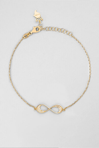 So CHIC... Sonsuz Şans 18 Ayar Sarı Altın Kaplama 21 Cm Gümüş Zincir Bileklik