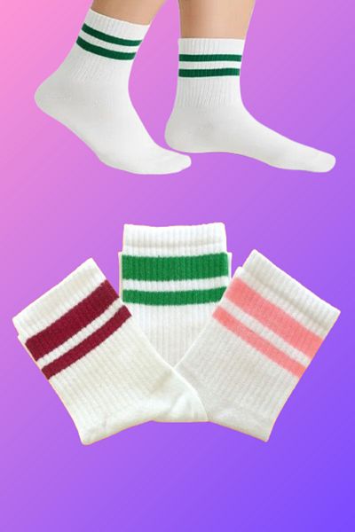 Esinti 3 Pairs Women's Men's Cotton Socks – College & Sneaker Compatible Unisex White Striped Socks