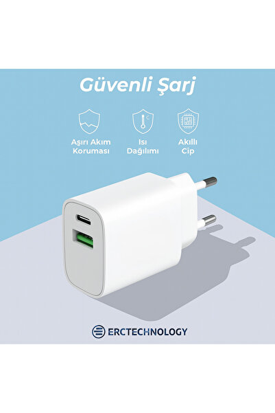 ERCTECH 3.0a 50w Usb Typce Çıkış Ultra Hızlı Şarj Başlığı Adaptör